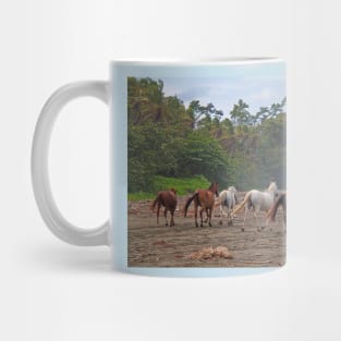 Costa Rica. Town of Cahuita. Horses on the Beach. Mug